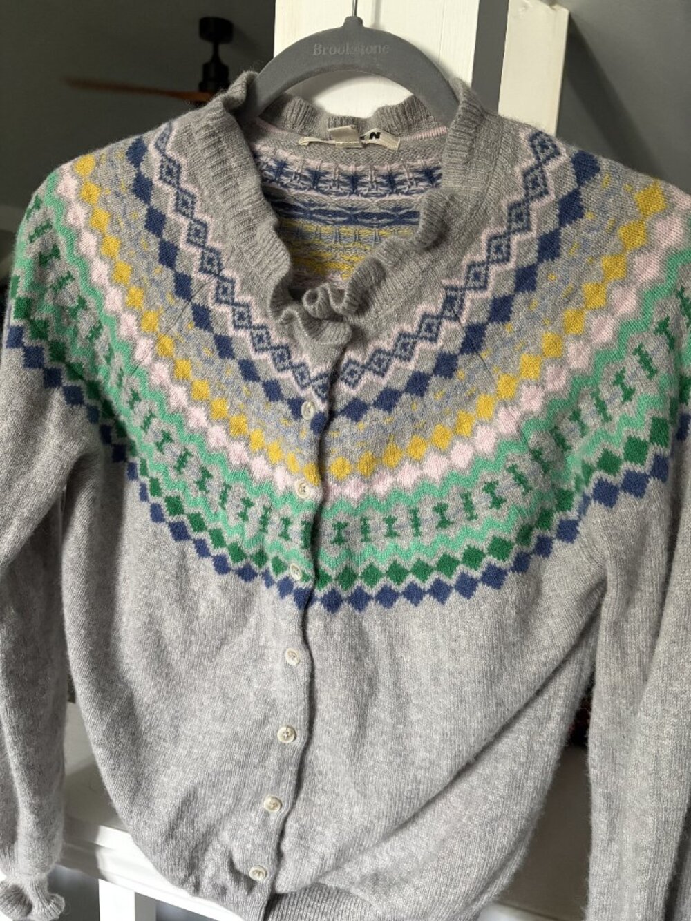 Boden Gray Fair Isle Yoke Cardigan Size Small